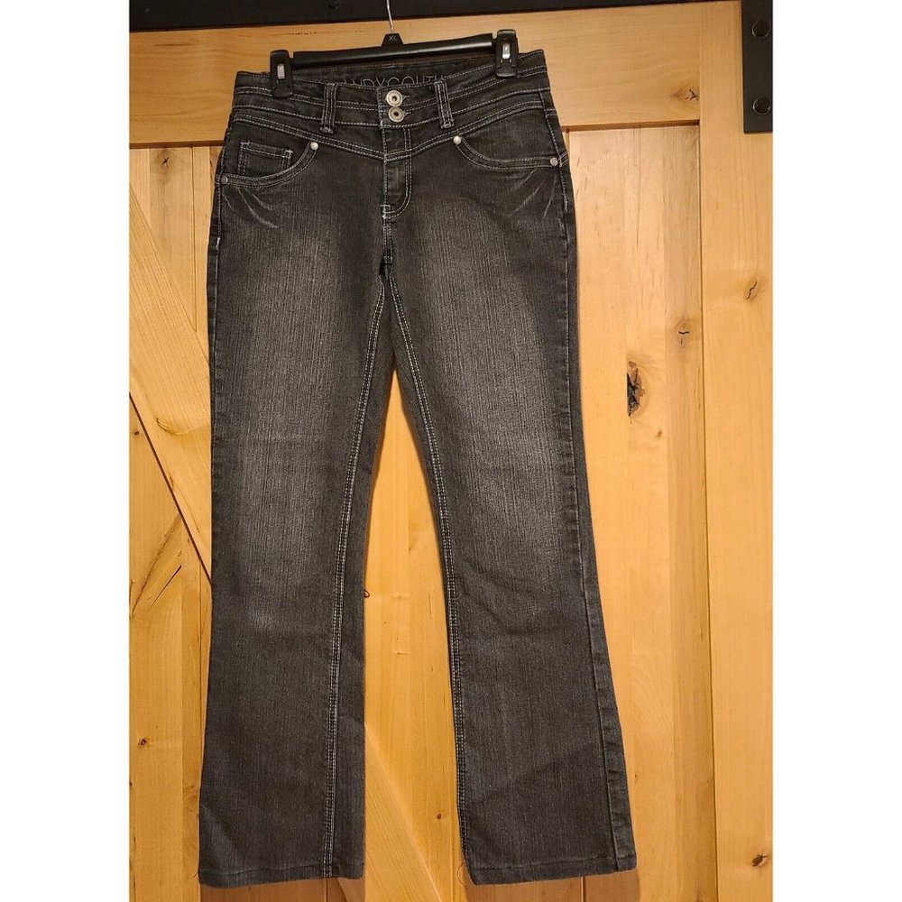 Candy Couture Misses Sz 5 30x30 Black Jeans Low Rise Stretch Embroidered Pocket
